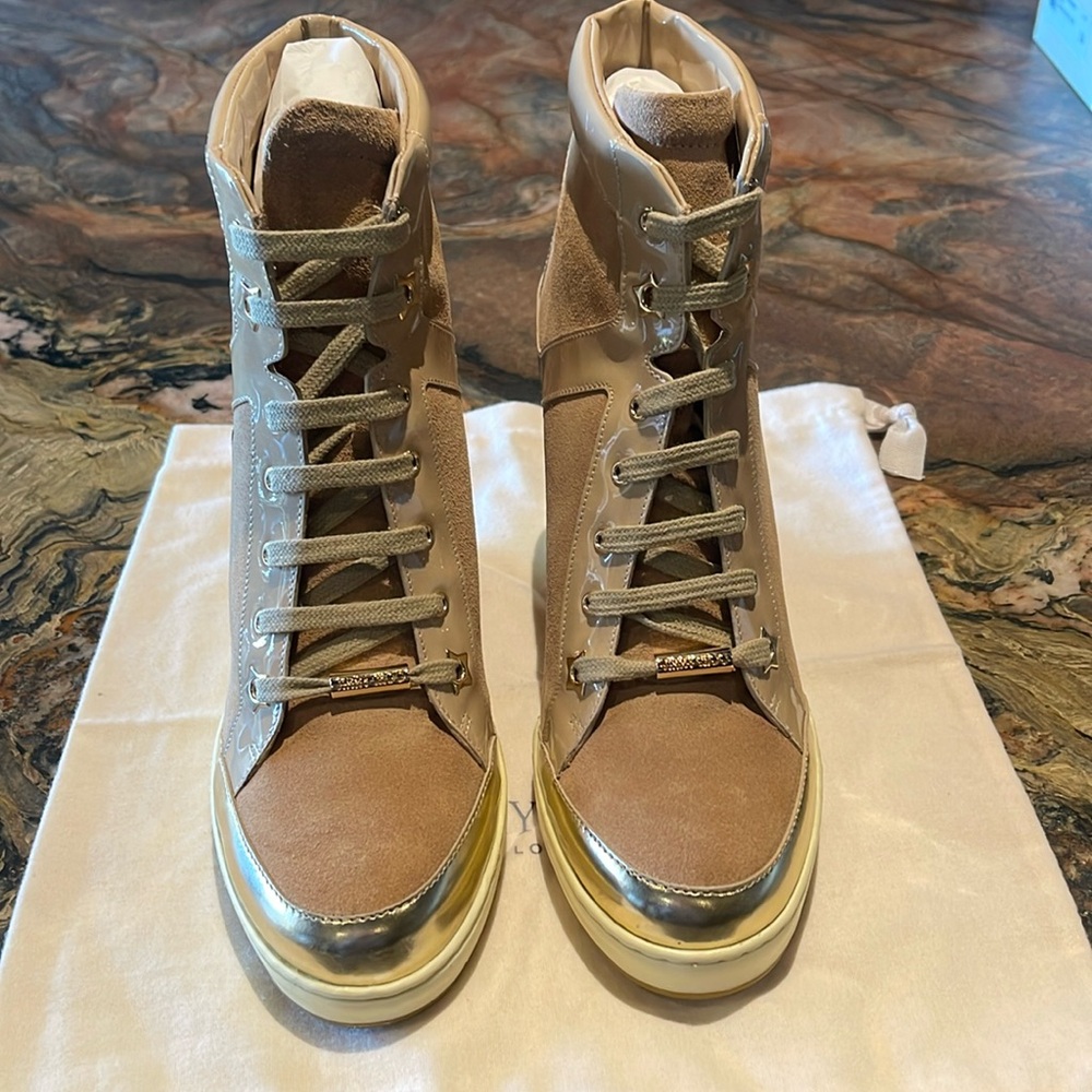 Jimmy Choo Panama Suede/Patent Wedge Sneaker